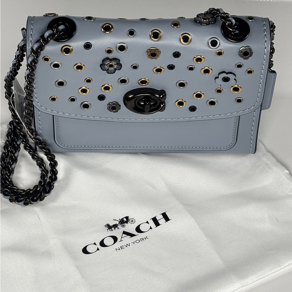 Coach Parker Tea Rose Blue rivets crossbody Bag NWT Chain & Leather w dusty - Picture 5 of 14